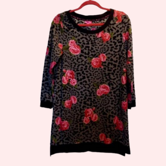Betsey Johnson Tops - Betsy Johnson   Sleep Shirt  Roses &  Leopard Print   PINK Gray Black Green